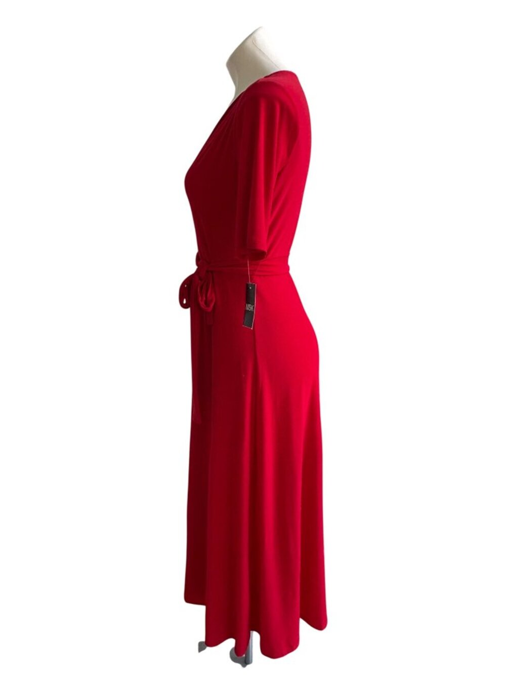 MSK NWT $69 Womens Red Jersey V-Neck Midi Dress With Belt Size S - Picture 7 of 10